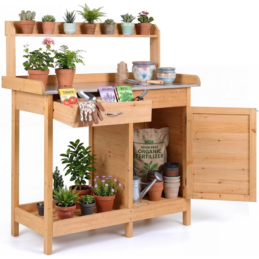 Woodworking Work Table - Outdoor Potting Bench Table Wooden Garden