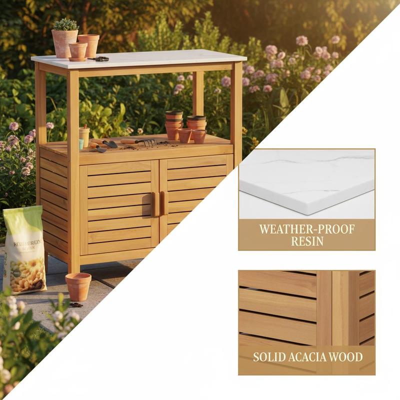 Outdoor Potting Bench Acacia W - đánh giá và giá Woodworking Work Table