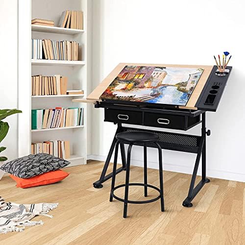 Drafting Table Art Desk with 2 - đánh giá và giá Woodworking Work Table