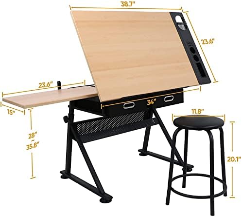 Drafting Table Art Desk with 2 - đánh giá và giá Woodworking Work Table