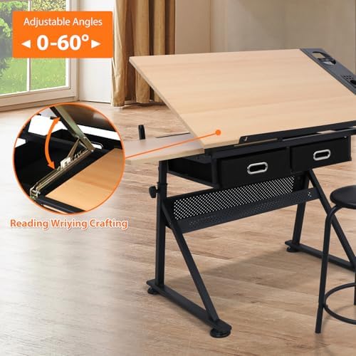Drafting Table Art Desk with 2 - đánh giá và giá Woodworking Work Table