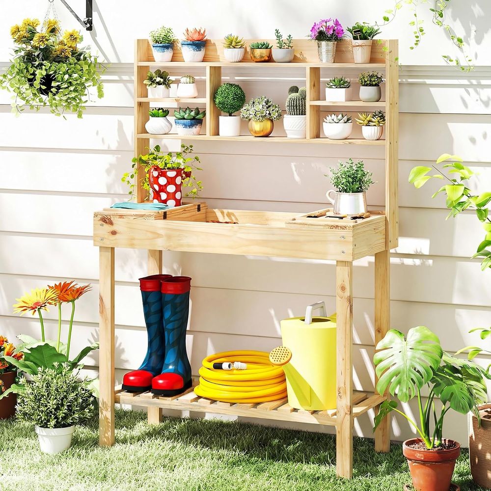 Potting Bench Table, 60” Wood  - đánh giá và giá Woodworking Work Table