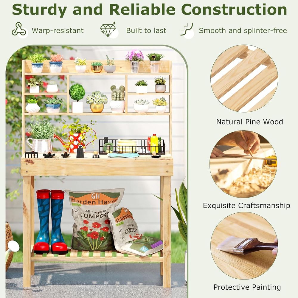 Potting Bench Table, 60” Wood  - đánh giá và giá Woodworking Work Table